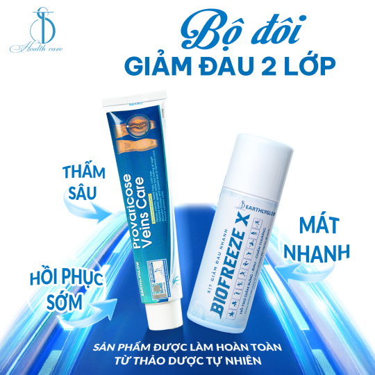 Combo Xịt Giảm Đau Nhanh BIOFREEZE X 150ml + Kem hỗ trợ giảm viêm khớp, giãn tĩnh mạch Earthlyglow Tuýp 65gr
