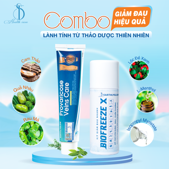 Combo Xịt Giảm Đau Nhanh BIOFREEZE X 150ml + Kem hỗ trợ giảm viêm khớp, giãn tĩnh mạch Earthlyglow Tuýp 65gr