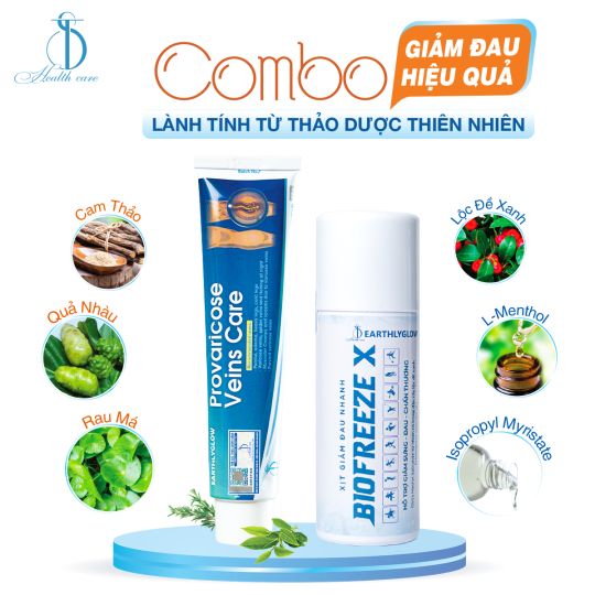 Combo Xịt Giảm Đau Nhanh BIOFREEZE X 150ml + Kem hỗ trợ giảm viêm khớp, giãn tĩnh mạch Earthlyglow Tuýp 65gr