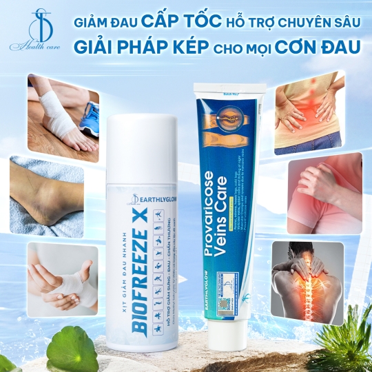 Combo Xịt Giảm Đau Nhanh BIOFREEZE X 150ml + Kem hỗ trợ giảm viêm khớp, giãn tĩnh mạch Earthlyglow Tuýp 65gr
