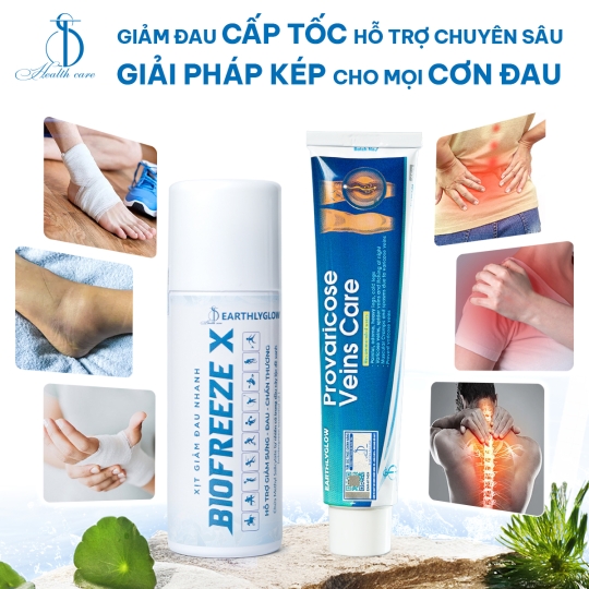 Combo Xịt Giảm Đau Nhanh BIOFREEZE X 150ml + Kem hỗ trợ giảm viêm khớp, giãn tĩnh mạch Earthlyglow Tuýp 65gr
