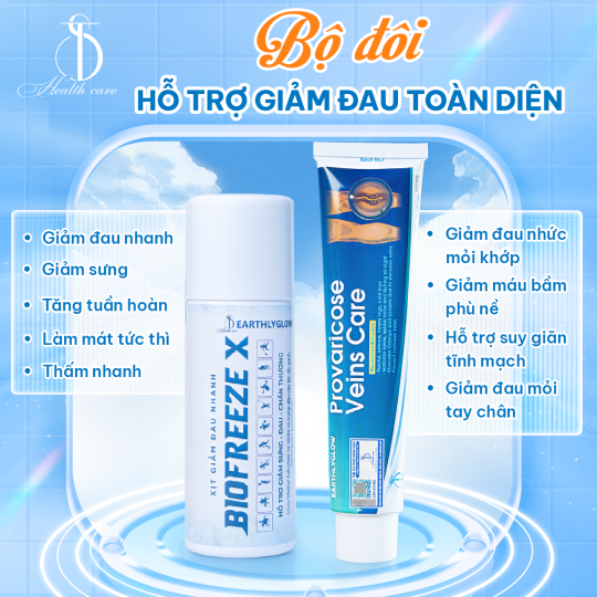 Combo Xịt Giảm Đau Nhanh BIOFREEZE X 150ml + Kem hỗ trợ giảm viêm khớp, giãn tĩnh mạch Earthlyglow Tuýp 65gr