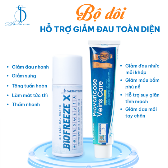Combo Xịt Giảm Đau Nhanh BIOFREEZE X 150ml + Kem hỗ trợ giảm viêm khớp, giãn tĩnh mạch Earthlyglow Tuýp 65gr