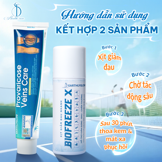 Combo Xịt Giảm Đau Nhanh BIOFREEZE X 150ml + Kem hỗ trợ giảm viêm khớp, giãn tĩnh mạch Earthlyglow Tuýp 65gr